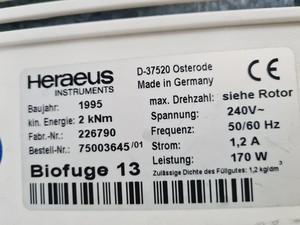 Thumbnail image of Heraeus Biofuge 13 Centrifuge Lab 