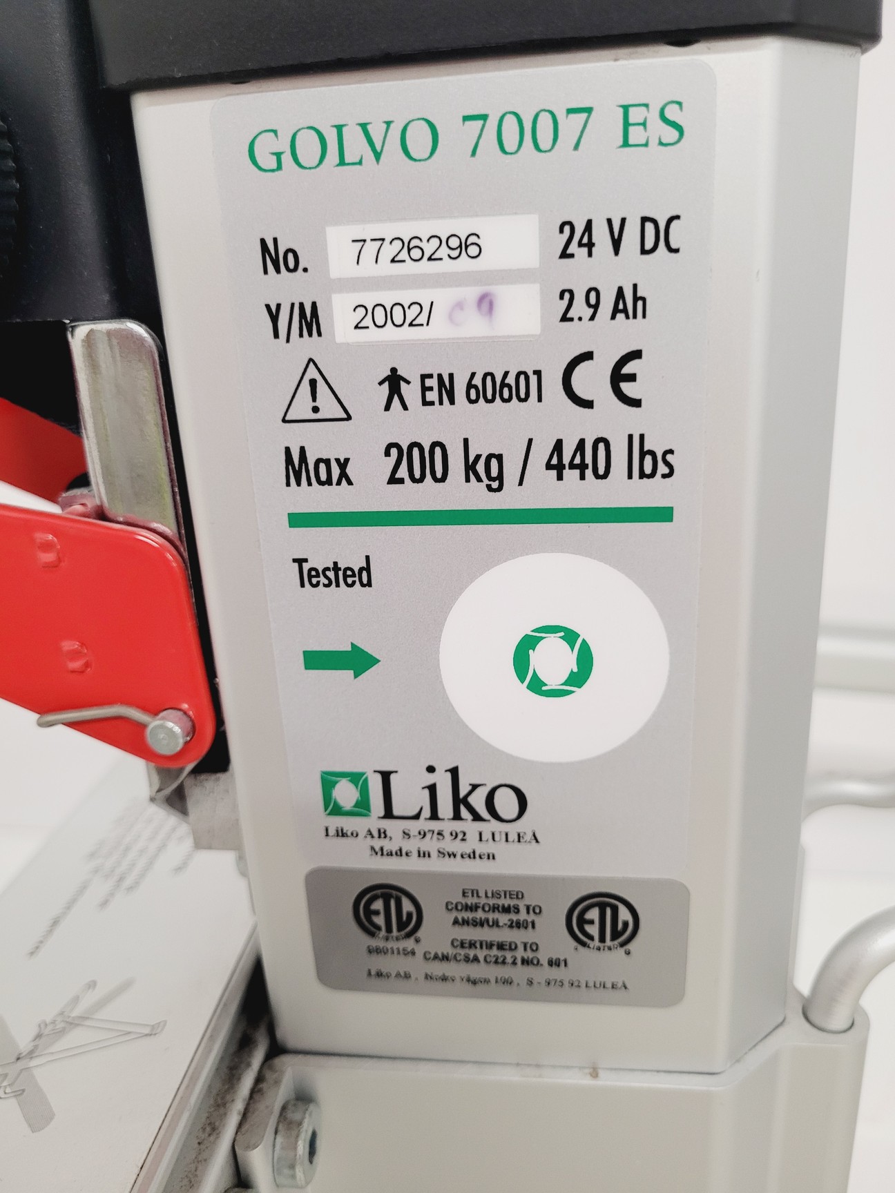Image of Golvo 7007ES Patient Electric Hoist with Two Slings