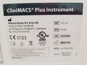 Thumbnail image of Miltenyi Biotec Model CliniMACS Plus Cell Separator Sorter Lab