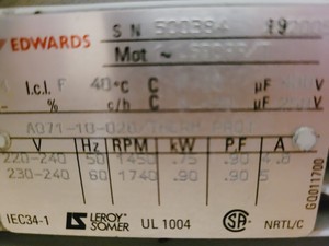 Thumbnail image of Edwards 18 Vacuum Pump Model E2M18 With Oil Mist Filter and Speedivalve