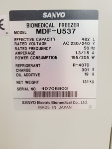 Thumbnail image of Sanyo Biomedical Freezer Model MDF-U537 with Full Drawer Storage Lab