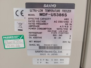 Thumbnail image of Sanyo MDF-U5386S Ultra-Low Temperature Freezer -86 Lab