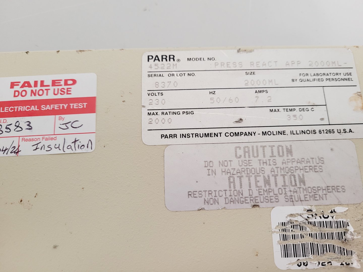 Image of Parr Pressure Reactor Parts Heating Stirring Cooling Accessories Lab Faulty