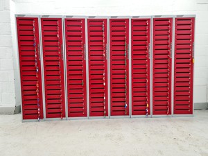 Thumbnail image of Job Lot of 8 Helmsman Dispenser Red/Grey 20 Door Pigeon Hole Post Cabinets Lab