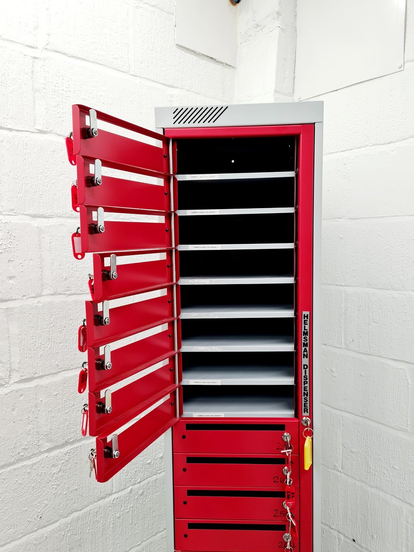 Image of Job Lot of 8 Helmsman Dispenser Red/Grey 20 Door Pigeon Hole Post Cabinets Lab