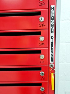 Thumbnail image of Job Lot of 8 Helmsman Dispenser Red/Grey 20 Door Pigeon Hole Post Cabinets Lab