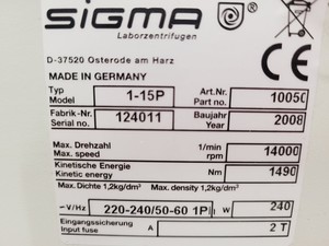 Thumbnail image of Sigma Benchtop Laboratory Centrifuge Model  1-15 with Rotor 12124 Lab