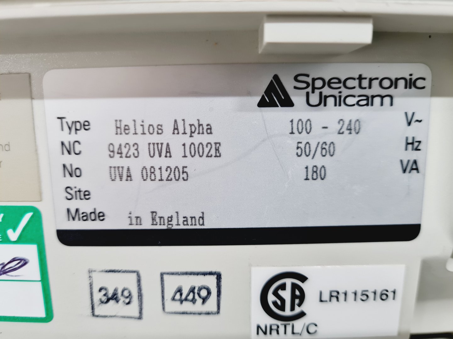 Image of Unicam Model Helios Alpha Spectrophotometer Lab