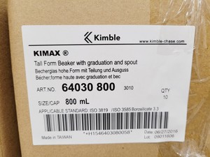 Thumbnail image of Job Lot of 41 Boxes of 10 Beakers Kimax ISO (Tall Form), 800 ml Lab