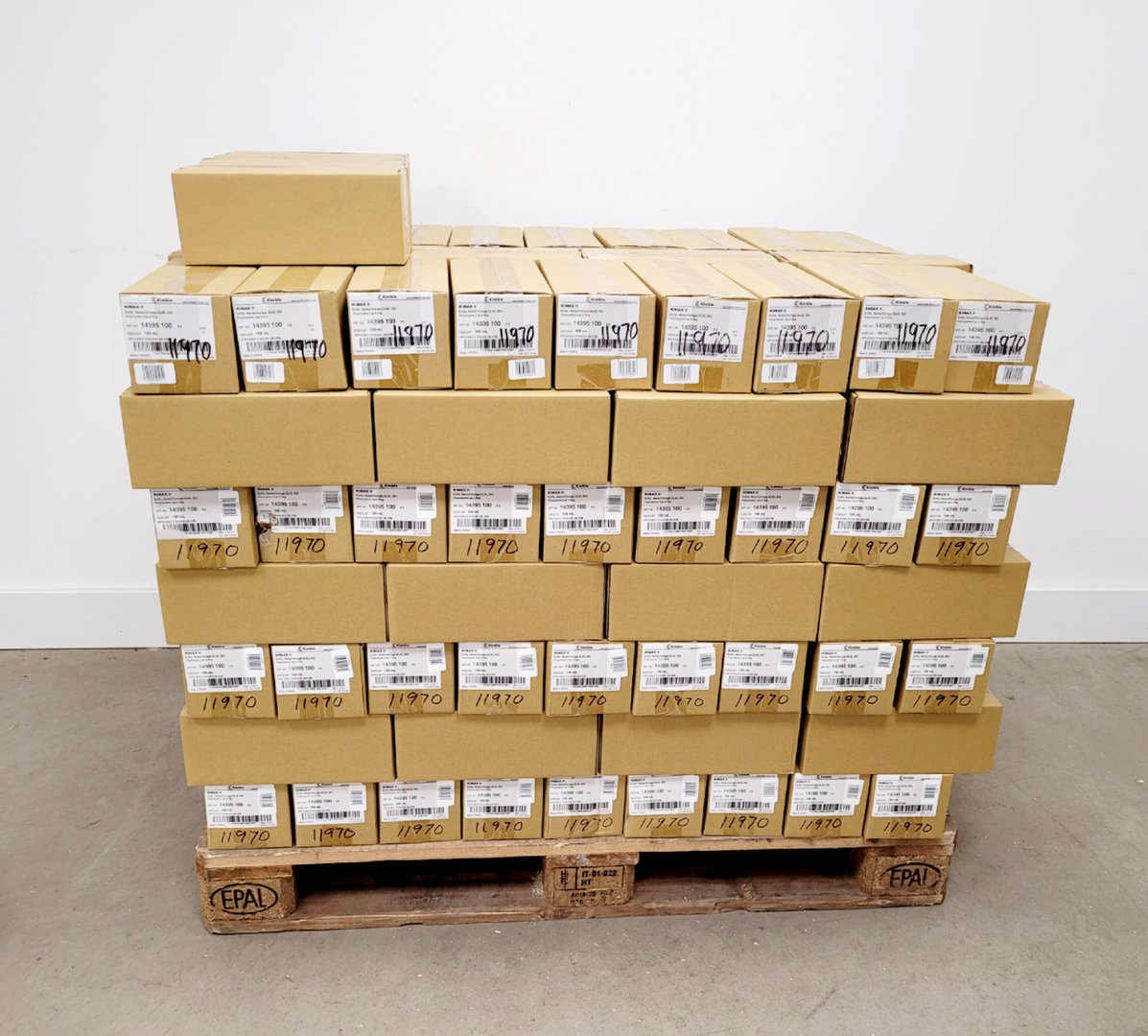 Image of Job Lot of 164 Boxes of 10 Media Bottles Kimax ISO, GL45, 100 ml, Blue PP Cap 