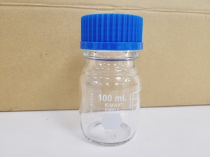 Thumbnail image of Job Lot of 164 Boxes of 10 Media Bottles Kimax ISO, GL45, 100 ml, Blue PP Cap 