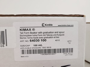 Thumbnail image of Job Lot of 220 Boxes of 10 Beakers Kimax ISO (Tall Form), 100 ml Lab