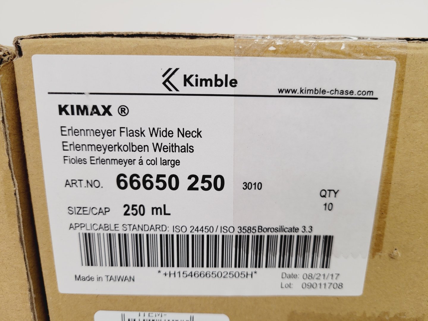 Image of Job Lot of 7 Boxes of Erlenmeyer Kimax ISO (Wide Neck), 250 ml 