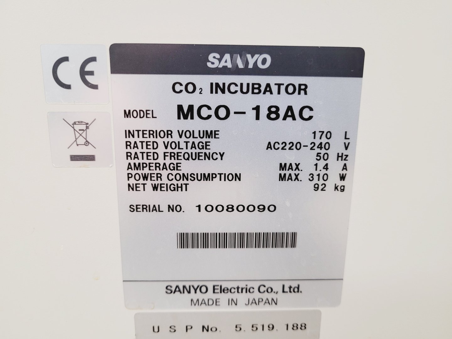 Image of Sanyo MCO-18AC CO2 Incubator Lab