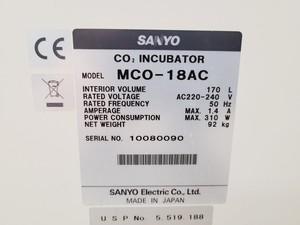 Thumbnail image of Sanyo MCO-18AC CO2 Incubator Lab