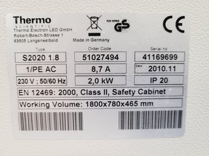 Thumbnail image of Thermo Scientific Safe 2020 Class 2 Safety Cabinet Type S2020 1.8 + Stand