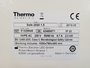 Thumbnail image of Thermo Scientific Safe 2020 Class 2 Safety Cabinet Type S2020 1.5 + Stand