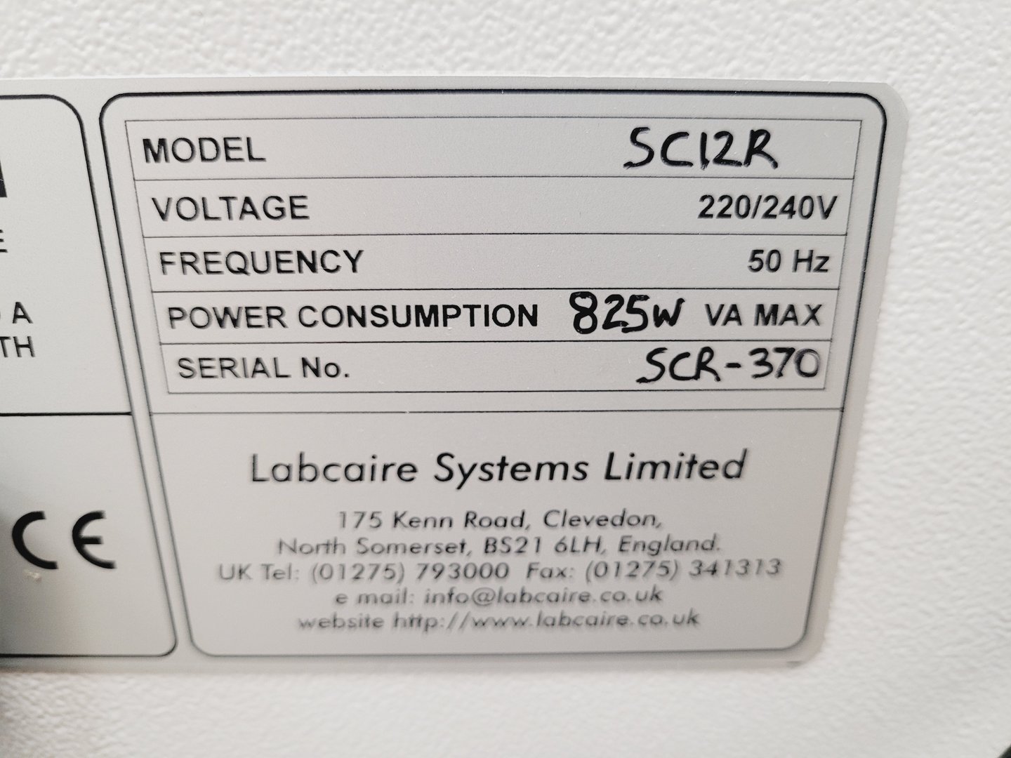 Image of Labcaire Model SC12R Recirculating Class II Safety Cabinet Lab