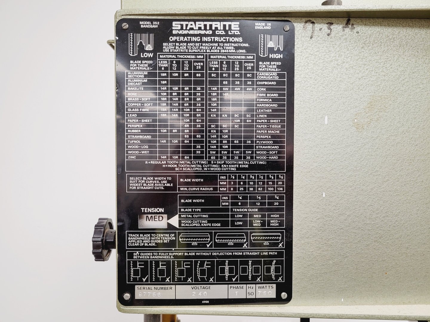 Image of Startrite Vertical Bandsaw Model 352 Spares/Repairs