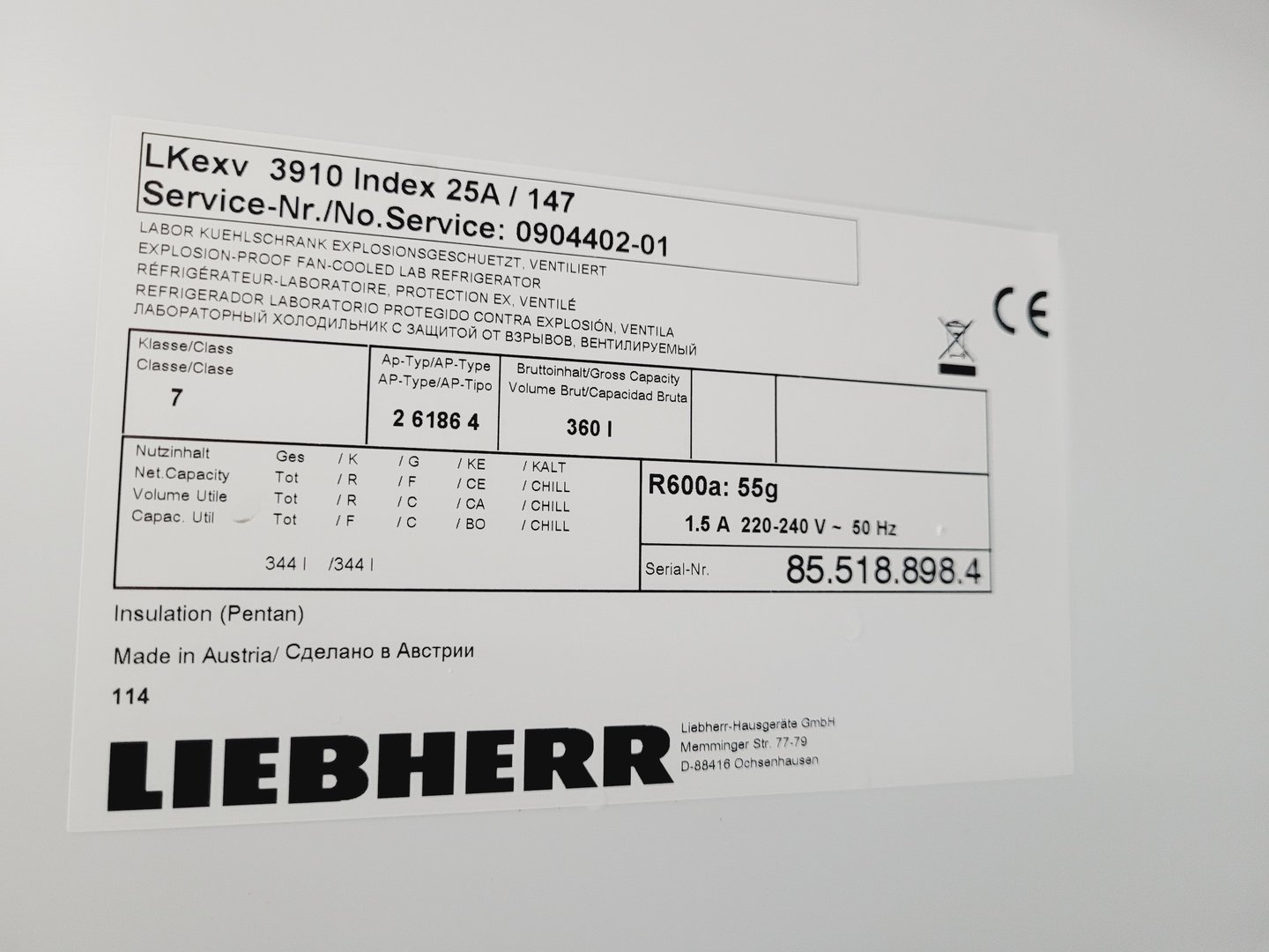 Image of Liebherr LKexv 3910 Laboratory Fridge Lab