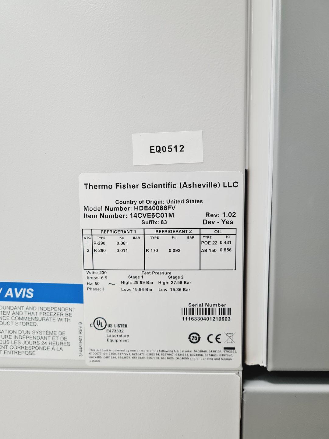 Image of Thermo Scientific HERAfreeze Ultra Low Temperature Freezer HDE40086FV Lab