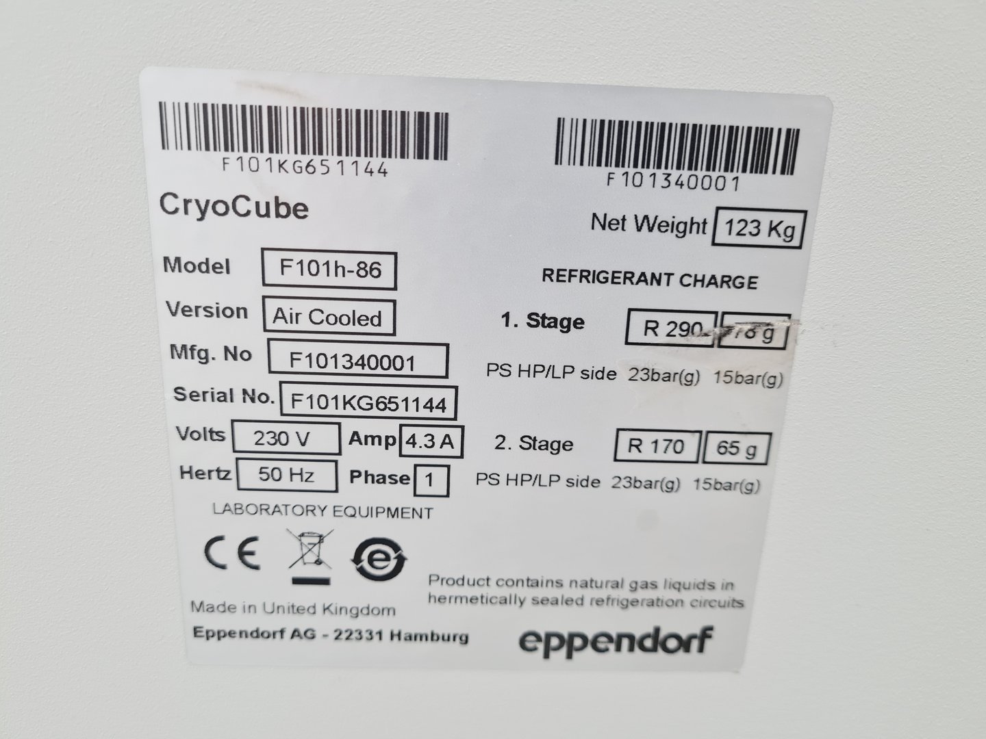 Image of Eppendorf F101h-86 CryoCube Ultra Low Temperature Freezer Lab