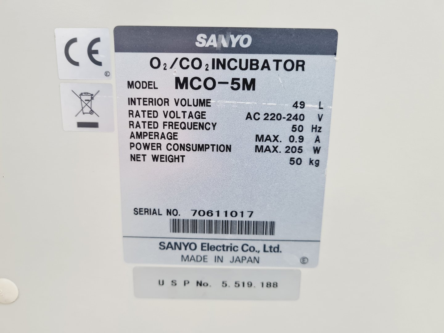 Image of Sanyo MCO-5M O2/CO2 Benchtop Laboratory Incubator Lab Spares/Repairs