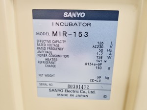 Thumbnail image of Sanyo MIR-153 Refrigerated Laboratory Incubator Lab Spares/Repairs