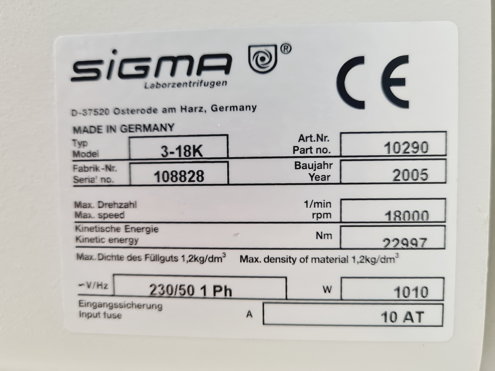 Image of Sigma 3-18K Refrigerated Benchtop Laboratory Centrifuge Spares/Repairs