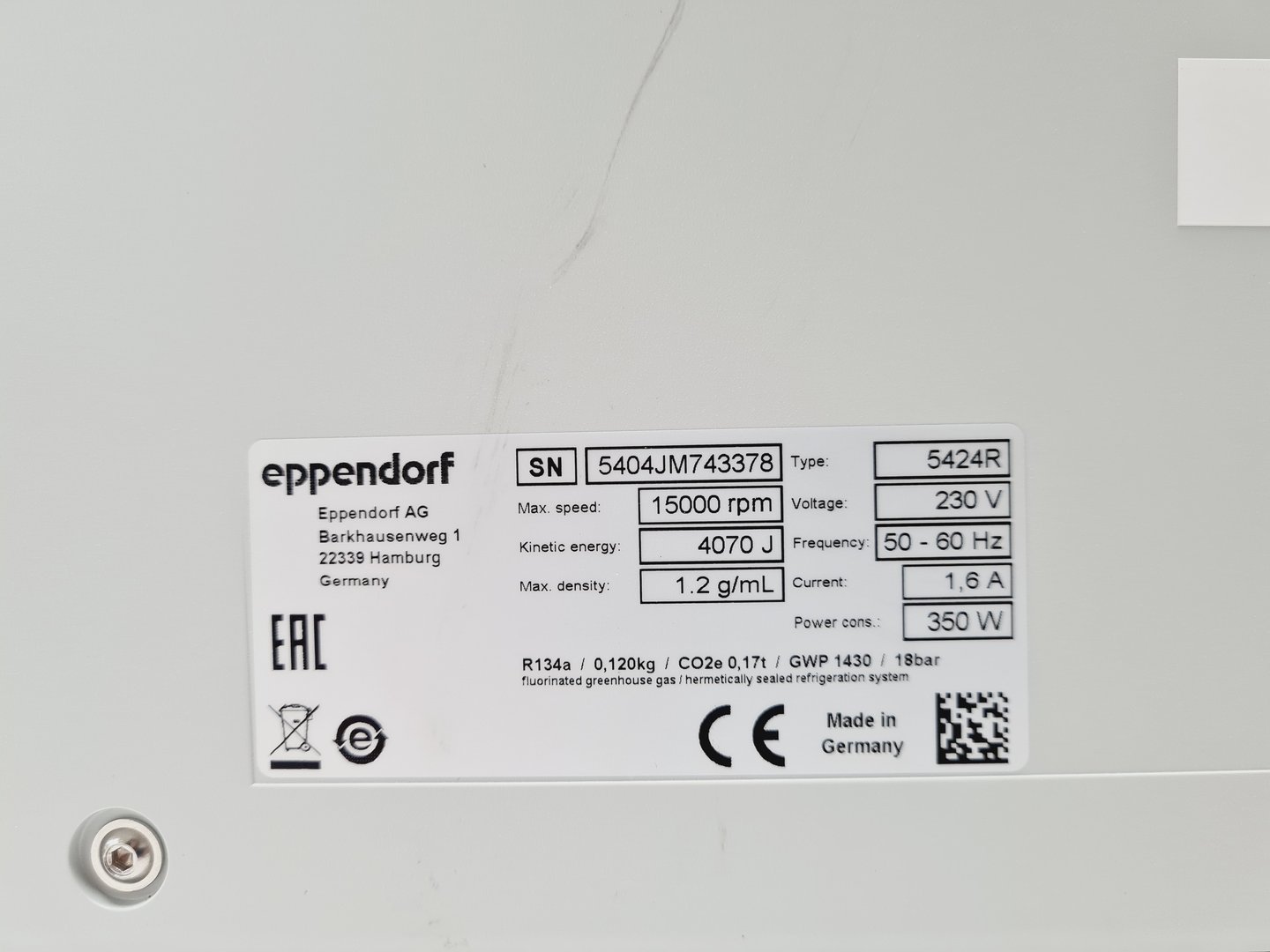 5424 R Eppendorf 5424 R Centrifuge with FA-45-24-11-Special Rotor Lab