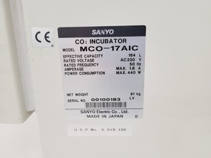 Thumbnail image of Sanyo CO2 Incubator MCO-17AIC Lab Spares/Repairs