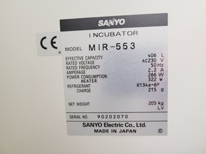 Thumbnail image of Sanyo MIR-553 Cooled Incubator Lab