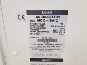 Thumbnail image of Sanyo CO2 Incubator Double Stack MCO17-AIC/MCO-18AIC Lab