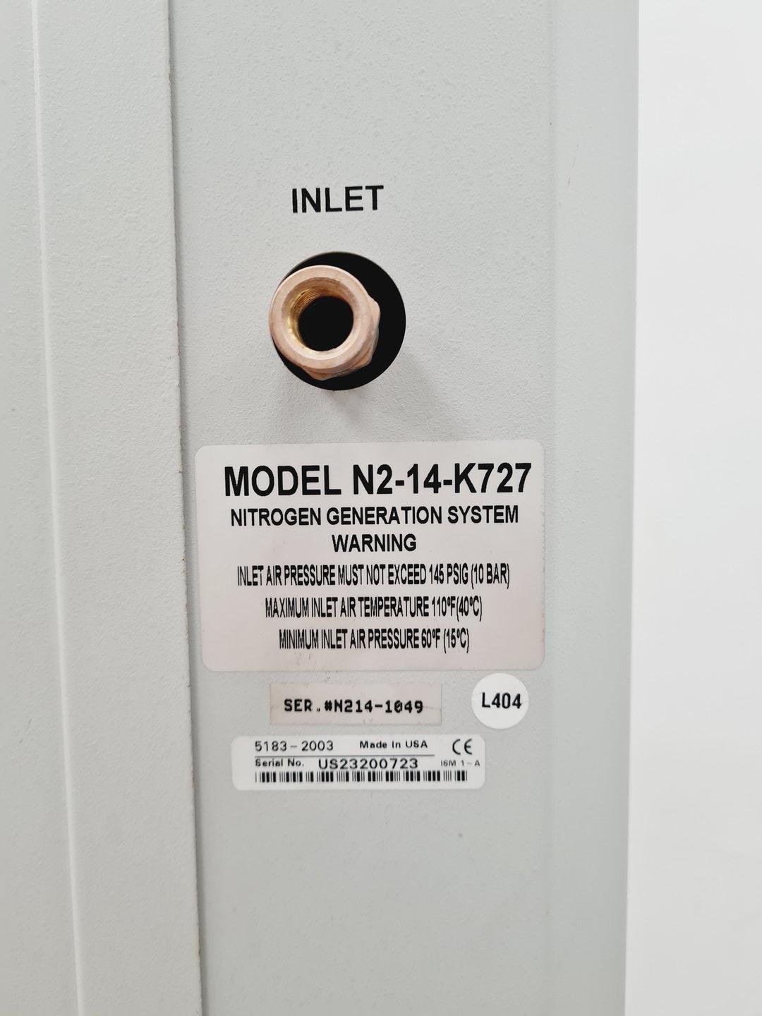 Image of Agilent N2-14-K727 5183-2003 Nitrogen Gas Generator Lab