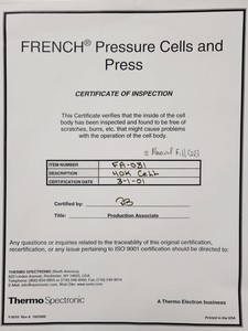 Thumbnail image of Thermo Spectronic French Pressure Cell Press FA078E Lab