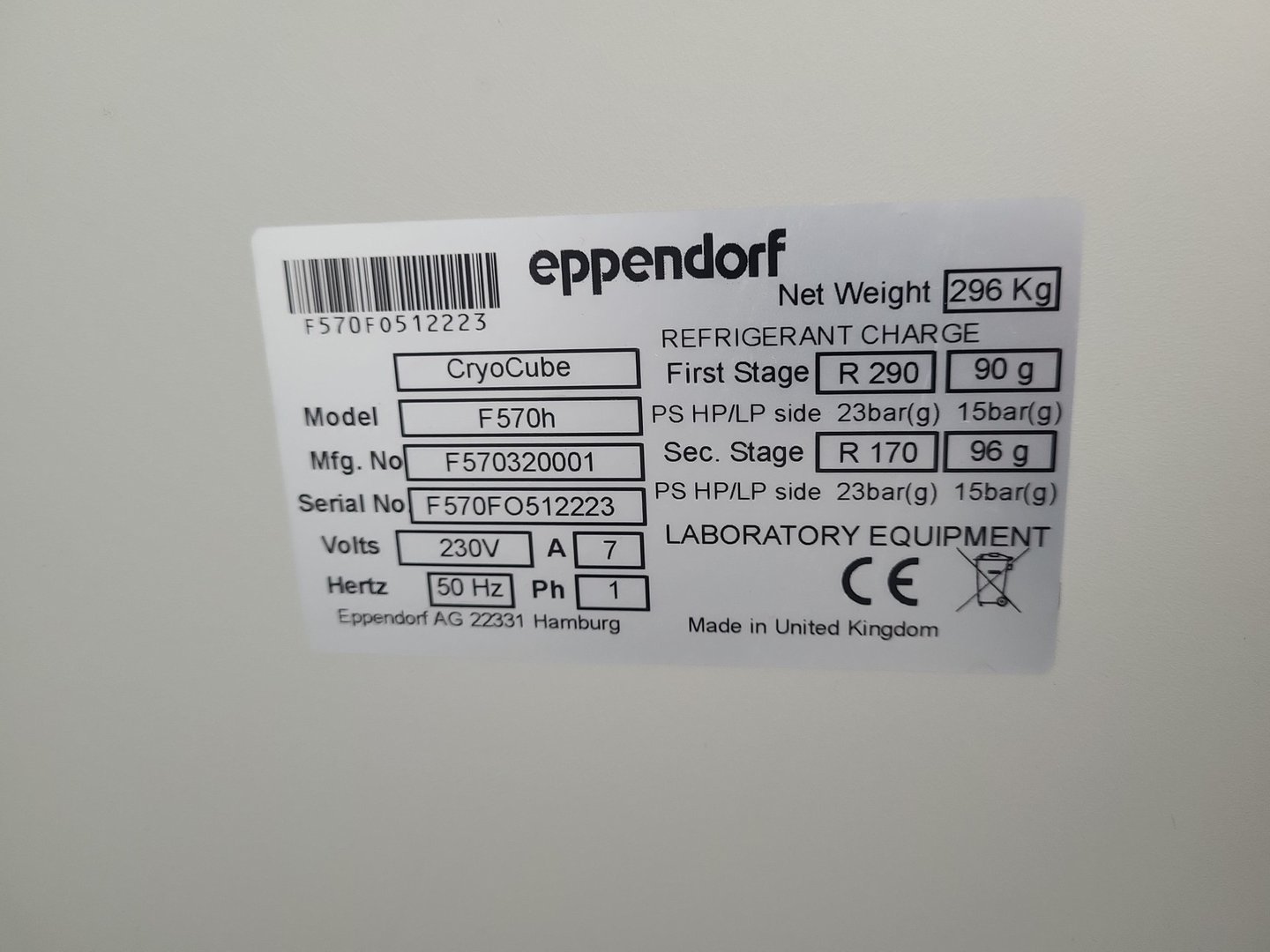 Image of Eppendorf CryoCube F570h Ultra-Low Temperature Freezer Lab Spares/Repairs