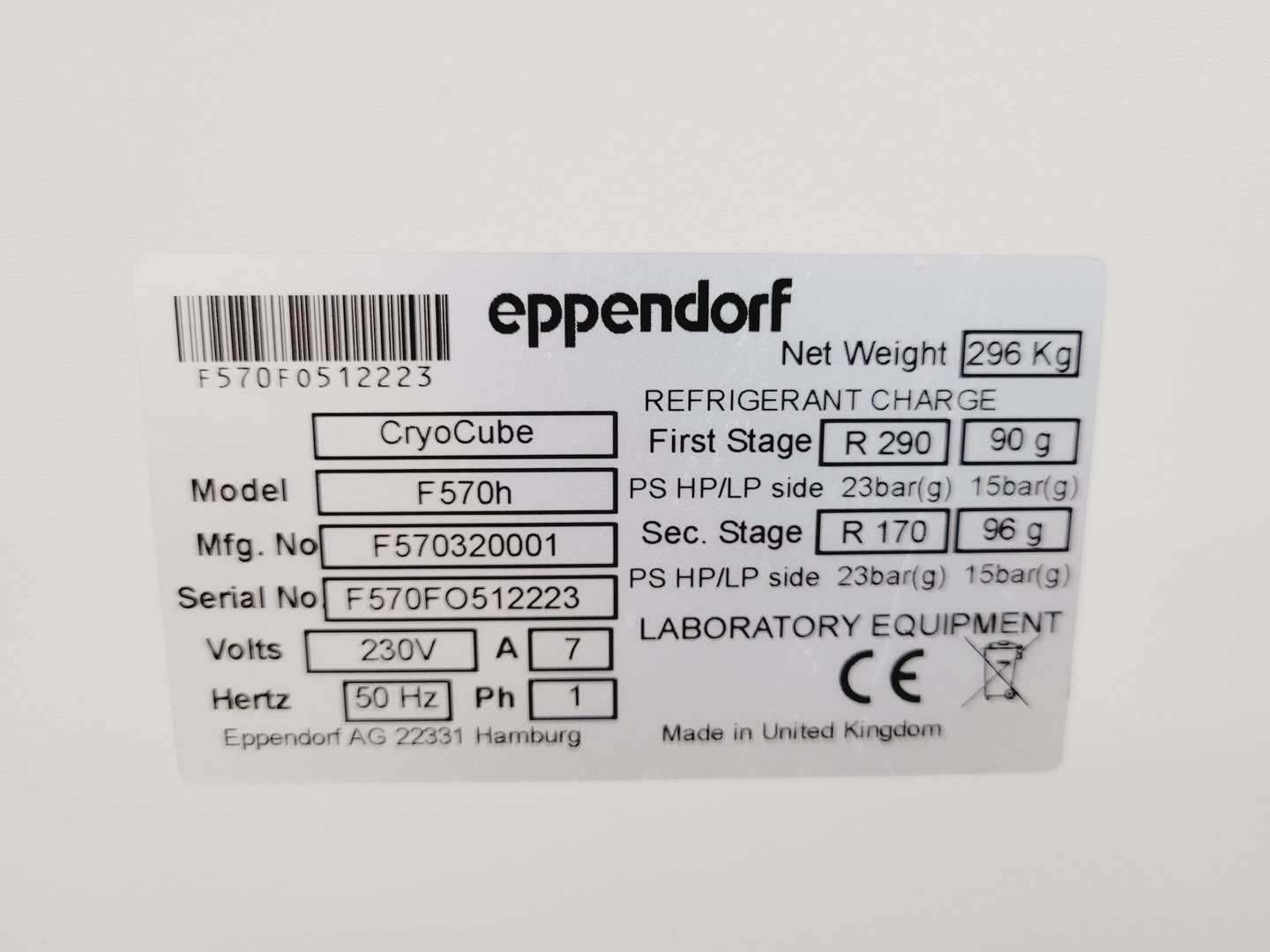 Image of Eppendorf CryoCube F570h Ultra-Low Temperature Freezer Lab Spares/Repairs
