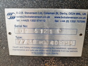 Thumbnail image of B.O.B Stevenson Type 7736 MN 40500 Centrifugal Fume Extraction Fan