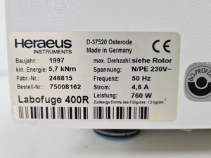 Thumbnail image of Heraeus Labofuge 400R Refrigerated Centrifuge With Swing Rotor Lab