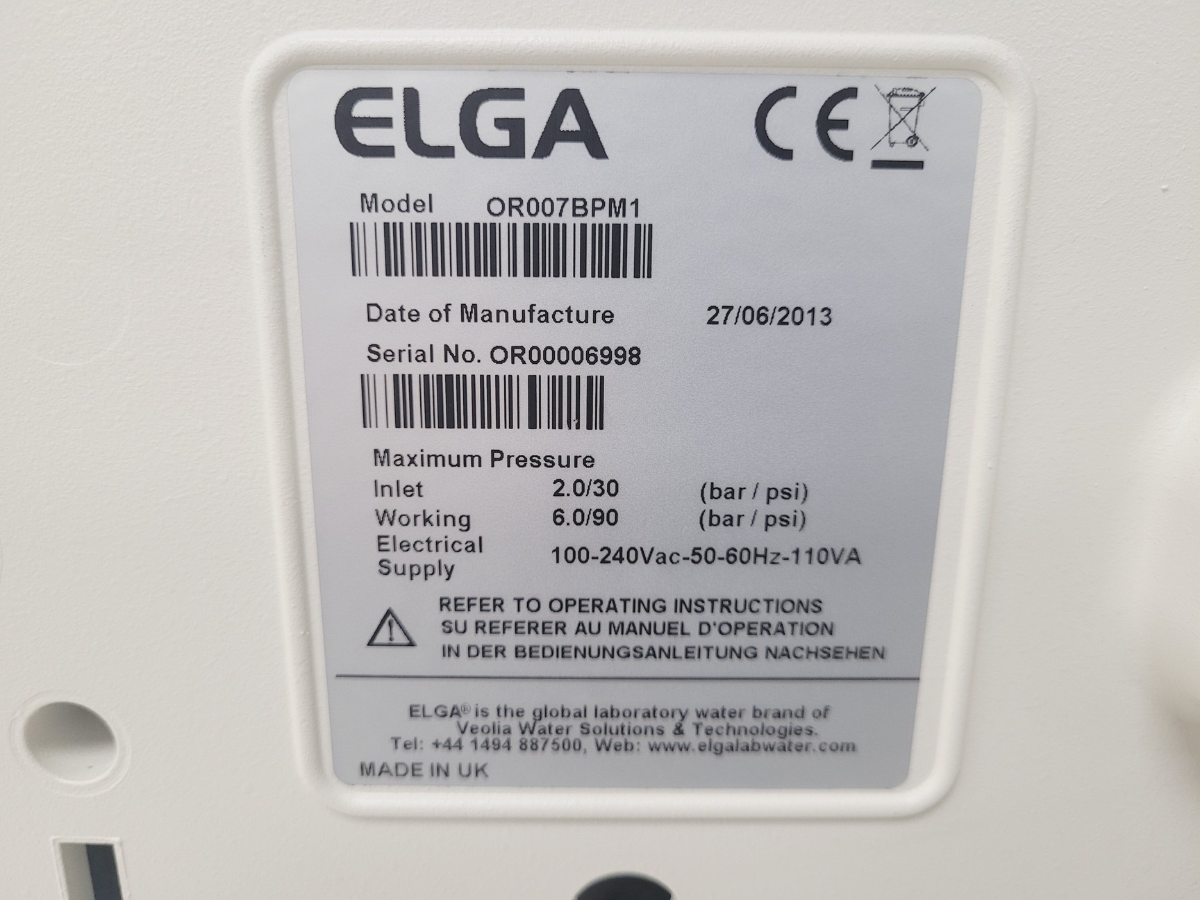 Image of Elga PureLab Option with Elga USF 75L Model OR007BPM1 Reservoir Lab