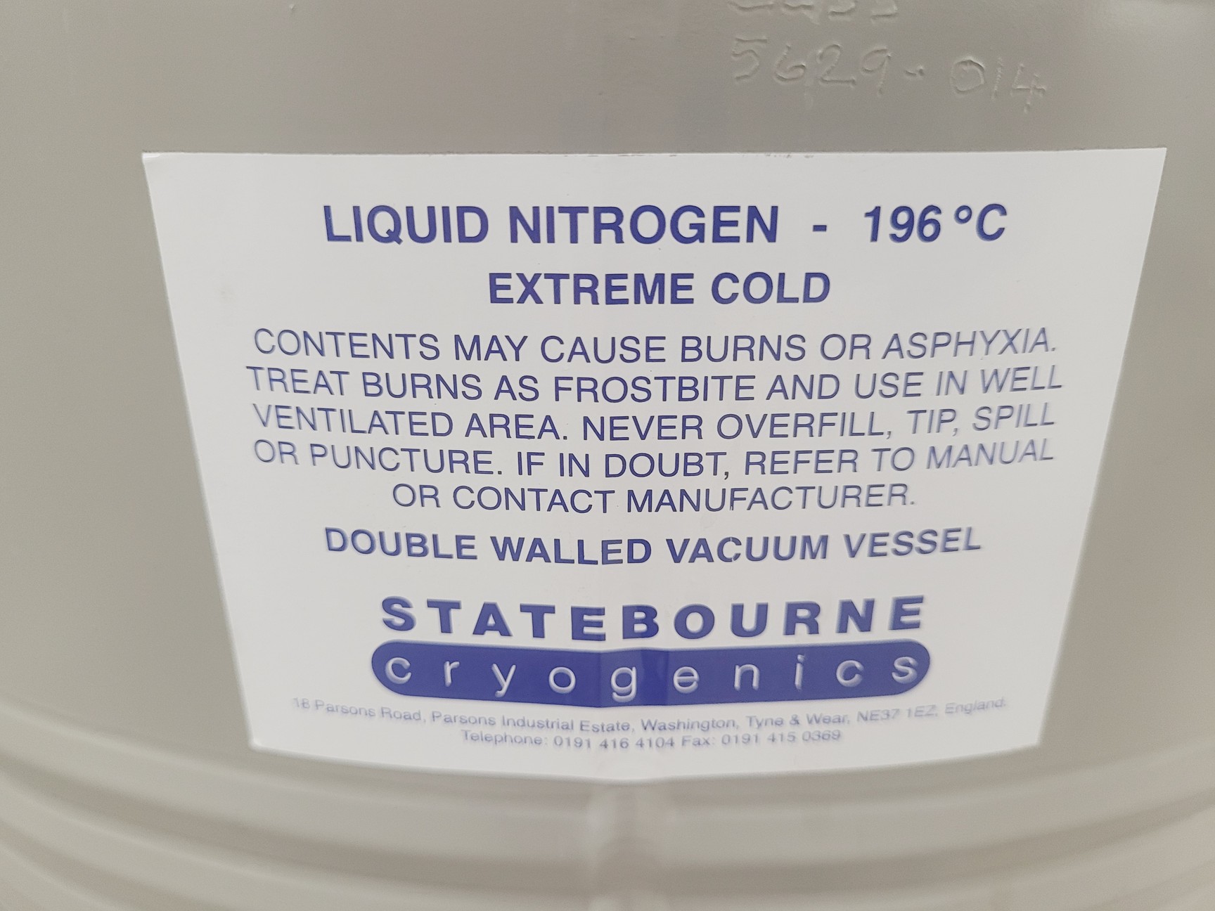 Image of StateBourne CryoLab 35 Liquid Nitrogen Cryogenic Storage Dewar With Stand 