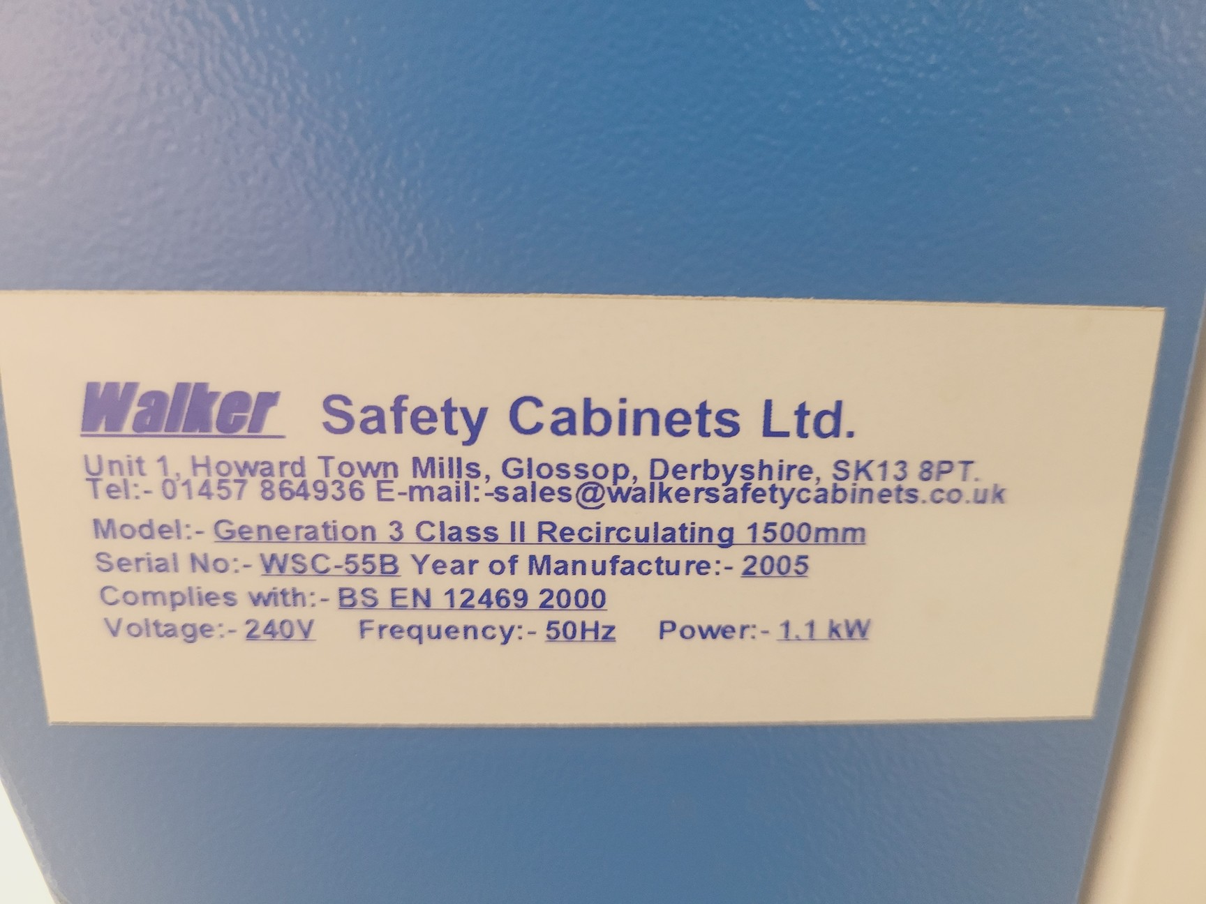 Image of Walker Safety Cabinets Generation 3 Class 2 Recirculating 1500mm Spares/Repairs