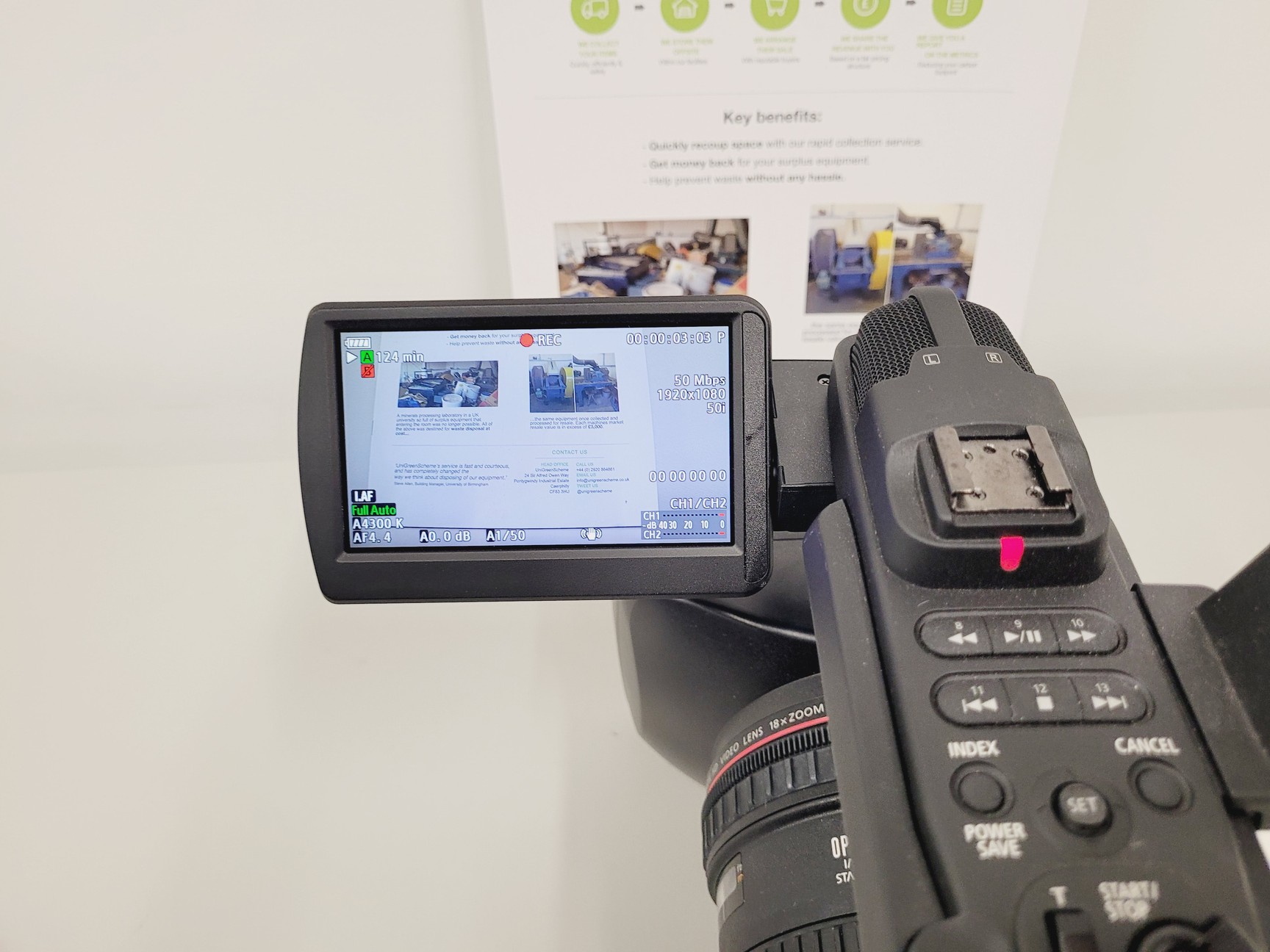 Image of Canon XF305 HD PAL Video/Camera Camcorder and Manfrotto 755XB Tripod