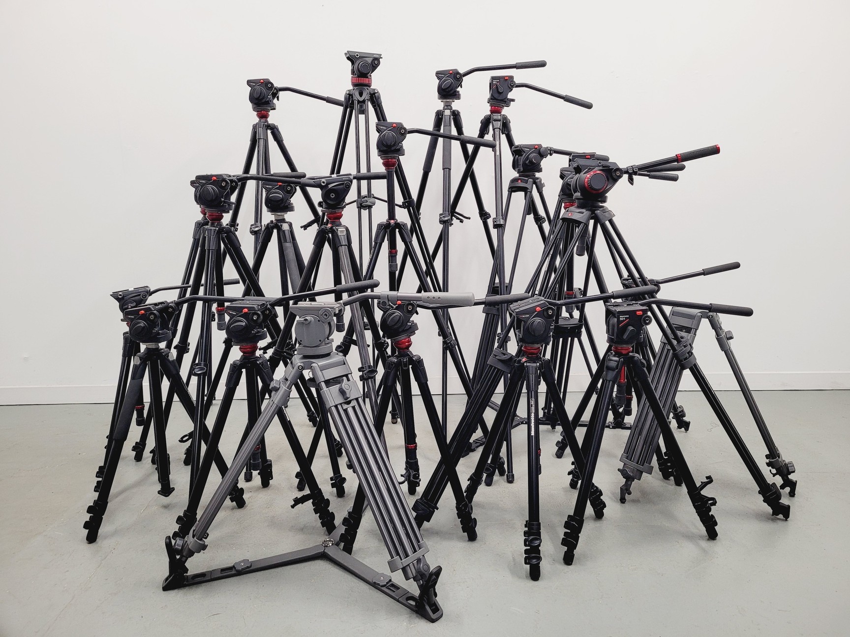 Image of Job Lot of 22 Camera Tripods and Heads Manfrotto Libec With Carry Bags