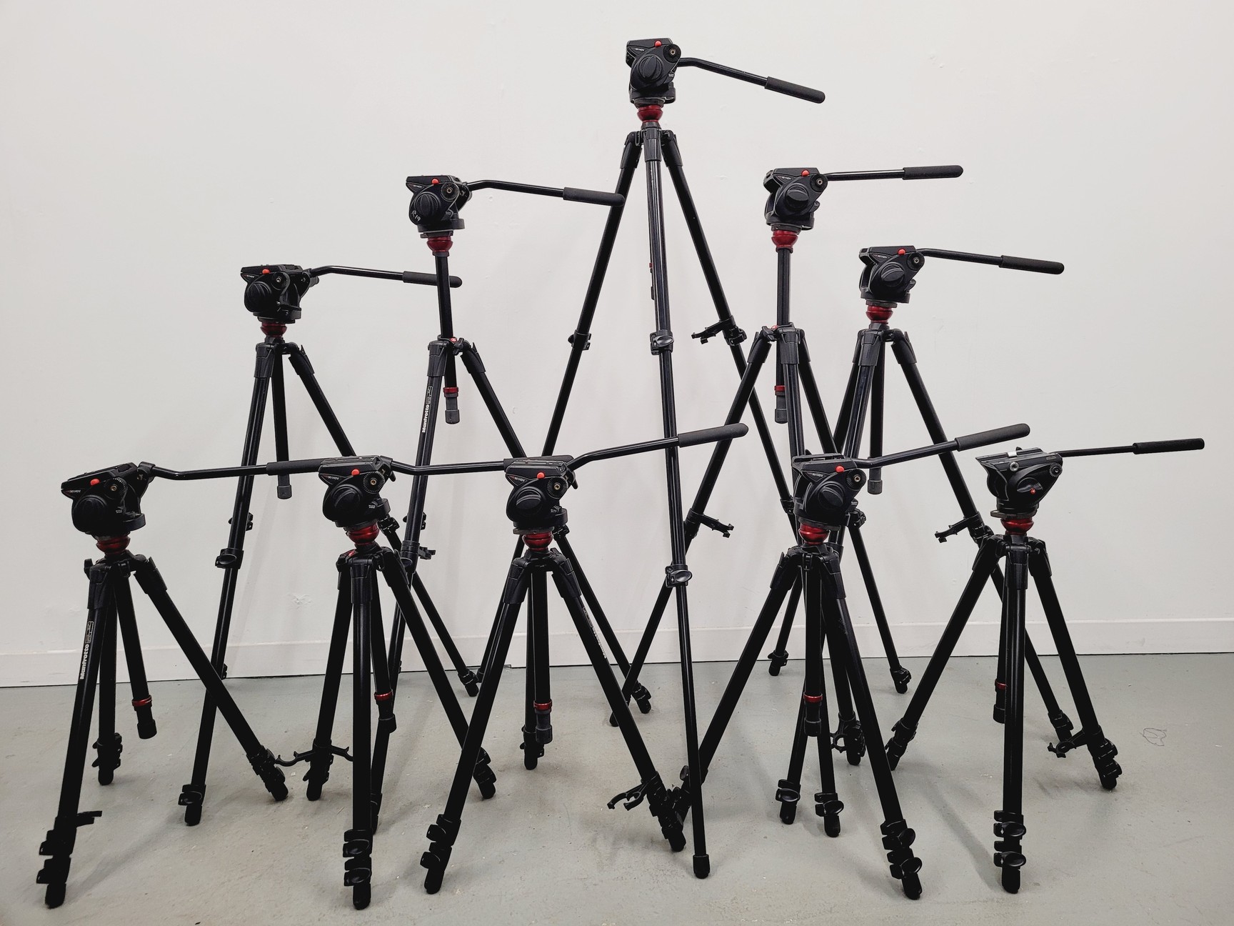Image of Job Lot of 22 Camera Tripods and Heads Manfrotto Libec With Carry Bags