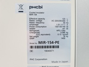 Thumbnail image of PHCBI Cooled Incubator Model Type MIR-154-PE Labs