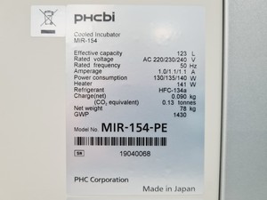 Thumbnail image of PHCBI Cooled Incubator Type - MIR-154-PE Lab