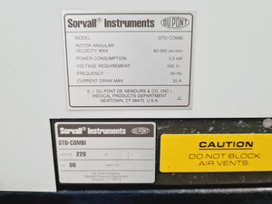 Thumbnail image of Sorvall OTD-COMBI Ultracentrifuge w/ Sorvall T-865.1 Rotor Spares/Repair Lab