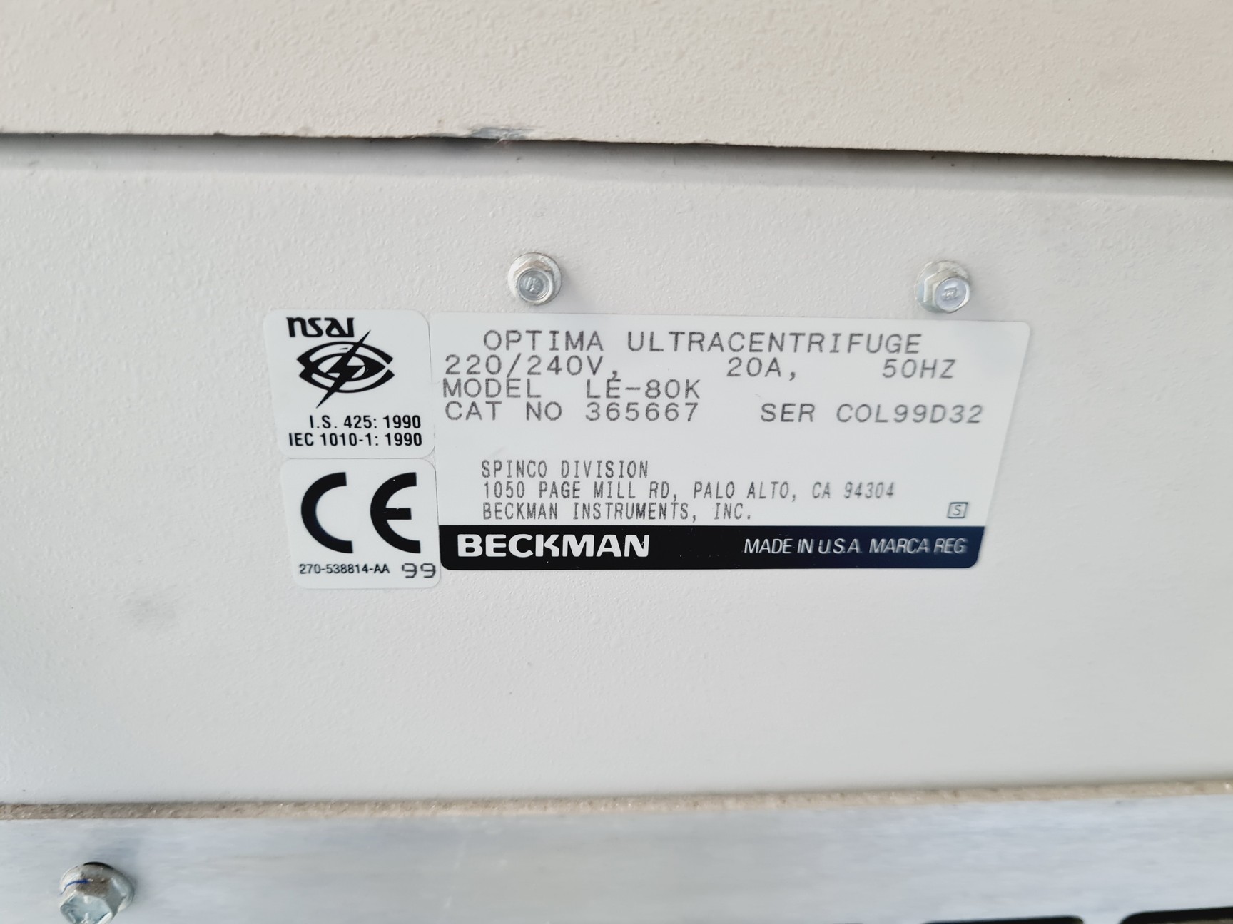 Image of Beckman Optima LE-80K Ultracentrifuge w/ Beckman SW 41 Ti Rotor Lab