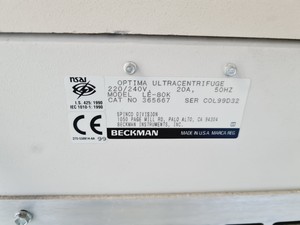 Thumbnail image of Beckman Optima LE-80K Ultracentrifuge w/ Beckman SW 41 Ti Rotor Lab